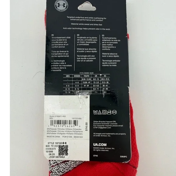 Under Armour UA Playmaker Red Crew Socks Men Size 12-16 - Picture 4 of 5